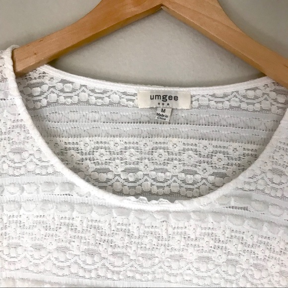 Umgee Lace & Ruffle Crochet Bell Sleeve Boho Top M - Picture 8 of 14